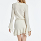 Cream White Ruffle Lace Up Long Sleeve Mini Dress Women Fall High Waist French Style R9387