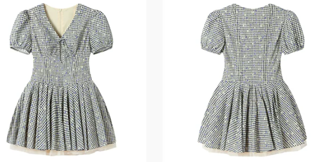 Gingham Plaid Mini Dress Women With V Neck Bow Detail And Tulle Underskirt R9398