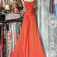 Orange halter-neck, fitted, elegant, and sexy long ball gown R8116