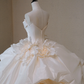 Champagne color suspender waist slim fit puffy skirt bridal dress R5697