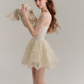 Balletcore White Corset Dress with Lace Trim, Bow Details and Voluminous Skirt R9265