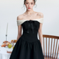 Black And White Off The Shoulder Mini Dress Women With Bow And Rose Detail R9406