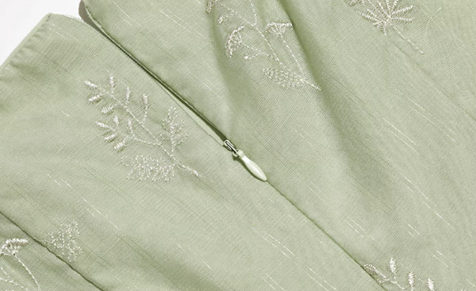 Light Green Floral Embroidered Mini Dress Women With Square Neck And Puff Sleeves R9469