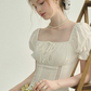 White French Style Mini Dress Women With Puff Sleeves And Lace Inset R9471