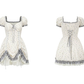 Vintage Lolita A-Line Mini Dress Sweetheart Neck Lace Trim Floral Print Cotton R9191