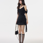 Black Lace Off Shoulder Cami Dress Women Summer High Waist A Line Mini Dress R9383