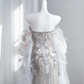 Champagne-colored, rhinestone-embellished, strapless, fitted, long ball gown/bridal dress R8856