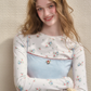 Light Blue Slip Dress with Floral Long-Sleeve Top, 2-Piece Outfit with Ruffled Trim and Mini Hem R9258