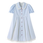 Light Blue Striped Peter Pan Collar Dress with Puff Sleeves R9214