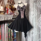 Black halter-neck, fitted waist, slim-fitting short ball gown with a full skirt R7562