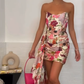 Retro floral print tube top waist slim hip skirt homecoming dress R5460