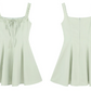 Minimalist Mint Green Flare Dress, Women's Square Neck with Ruffled Straps and Tie Detail Mini Dress R9330
