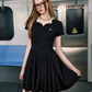 Edgy Coquette Black Short Sleeve Dress With Structured Corset And Flared Skirt R9320