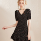 Romantic Black Cherry Floral A-Line Dress With Puff Sleeves And Layered Skirt R9322