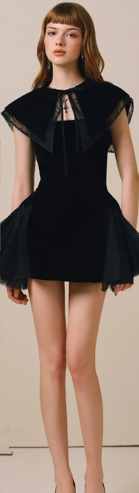 Black shawl suspenders slim waist A-line short skirt homecoming dress R4631