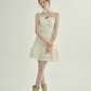 Cream White Tiered Ruffle Mini Dress Women With Tie Straps And Bow Detail R9487