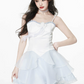 Sweet Style White and Light Blue Dress with Corset Top, Tiered Lace Skirt and Spaghetti Straps R9274