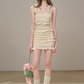 Soft Knit Cream White Dress with Tiered Ruffle Hem, Floral Detail and Form-Fitting Silhouette R9270