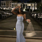 Gray strappy sequined waist slim fishtail design dress, prom dress R5380