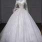 White diamond long sleeve slim waist puffy skirt long dress bridal gown R5814