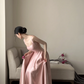 Champagne pink spaghetti strap, waist‑cinching, slim‑fit, elegant long ball gown R7995