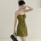 Olive Green Lace Cami Mini Dress with Tie Front R9172