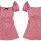Sweet Dusty Pink Ruched Mini Dress, Women's Puff Sleeve Sweetheart Neck with Bow Detail Dress R9334