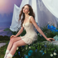 Cream Corset Slip Dress with Shell Cup and Beaded Fringe R9200