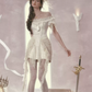 Stylish White Corset Dress Lace Detail Asymmetrical Design R9199