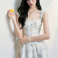 Summer Vacation Style Floral Mini Dress With Lace Trim And Square Neck R9431