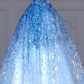 Blue Gradient Sequin Fitted-Waist Slim-Fit A-Line Long Ball Gown / Bridal Gown R5891