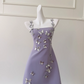 Purple suspender three-dimensional butterfly waist slim skirt homecoming dress R5220