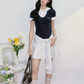 Preppy Style Faux Two Piece Mini Dress Women With Peter Pan Collar And Knotted Waist R9425