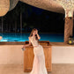 Luxury White Lace & Chiffon Mermaid Dress with Ruffled Hem and Crystal Details R9131