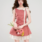 2026 Summer New Red Gingham Dress With Bow Neck And Chiffon Underlayer R9401