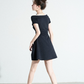 Classic Black Off-Shoulder A-Line Dress, Women's Short Sleeve with Lace Trim and Bow Neck Mini Dress R9332