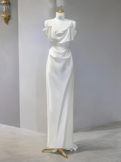 White off-the-shoulder fitted waist sexy long ball gown/bridal dress R9036