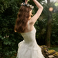 White Corset-Style Mini Dress with Lace-Up Front, Tulle Ruffle Skirt, and Thin Spaghetti Straps R9257
