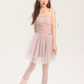Ethereal Pink Corset Cami Dress With Layered Tulle Skirt, Bow Ties And Ruched Bust R9300