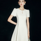 Cream White Short Sleeve Party Dress with Sparkling Neckline R9206