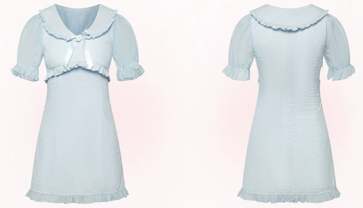 Fairycore Light Blue Lace Embroidery Dress With Puff Sleeves And Ruffle Hem R9303