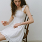 White Swiss Dot A-Line Mini Dress Women With Lace Ruffle Trim R9472