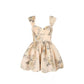 Beige Floral Print Corset Dress with Off-Shoulder Straps and Back Zipper R9185