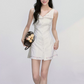 White Cotton Textured Sleeveless Mini Dress Women With Floral Embroidery Trim R9404
