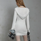 Dark Academia White Long Sleeve Bodycon Dress With Lace Neckline And Detachable Hood R9315