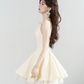 Women's White Halter Neck Mini Dress, Elegant 3D Flower Tiered Tulle Party Dress R9325