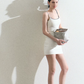 Contrast Edge Lace Cami Dress Women Summer Square Neck High Waist A Line Short Dress R9367