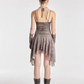Khaki Halter Mesh Dress Women With Asymmetrical Hem And Matching Arm Sleeves R9388