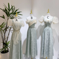 Light blue waist-cinched slim-fit ball gown, bridesmaid dress R5931