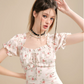 Vintage Coquette Floral Tiered Mini Dress With Puff Sleeves And Drawstring Neck R9318